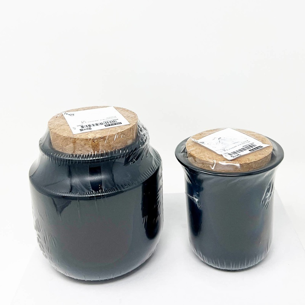 IKEA KROSAMOS Black Ceramic Jars Large & Small (2)